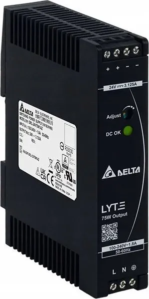 Furnizim me rrymë Delta LYTE DRL-24V75W1PN, 24V DC, 75W, i zi - 1