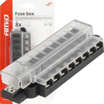 Kuti siguricash AMiO 03837, 8 pozicione, 12V 100A, e zezë