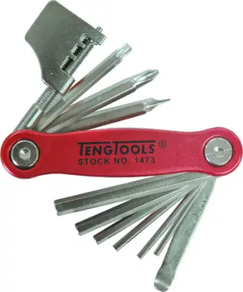 Set veglash biçiklete Teng Tools 1473 Bicycle, 11 pjesë, dorezë alumini, i kuq
