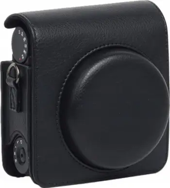 Çantë mbrojtëse LoveInstant për Fujifilm Instax Mini 99, imitim lëkure, me rrip, e zezë