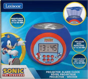 Ora alarmi me projektor Lexibook Sonic, ekran LCD, dritë nate, shumëngjyrëshe