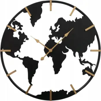 Orë muri Metal World Map, 74 cm, metal, e zezë