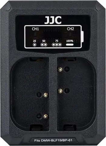 Karikues baterie JJC Dual USB për Panasonic BLF19 BLK22, dy slote, i zi