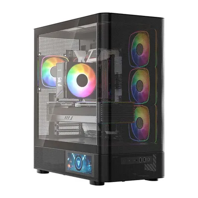 Kuti gaming MODECOM Volcano AQ400 ARGB, MIDI Tower, 4 ventilatorë ARGB, e zezë - 1