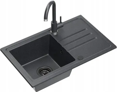 Lavabo kuzhine QUADRON BEN 111, granit, 70x44x17.5 cm, me rubinet, sifon dhe kapak, e zezë - 1