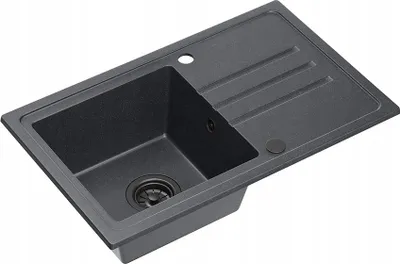 Lavabo kuzhine QUADRON BEN 111, granit, 70x44x17.5 cm, me rubinet, sifon dhe kapak, e zezë - 2