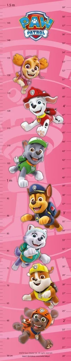 Grafik rritjeje Paw Patrol SRPP-009, deri 150 cm, ngjitës muri, rozë - 1