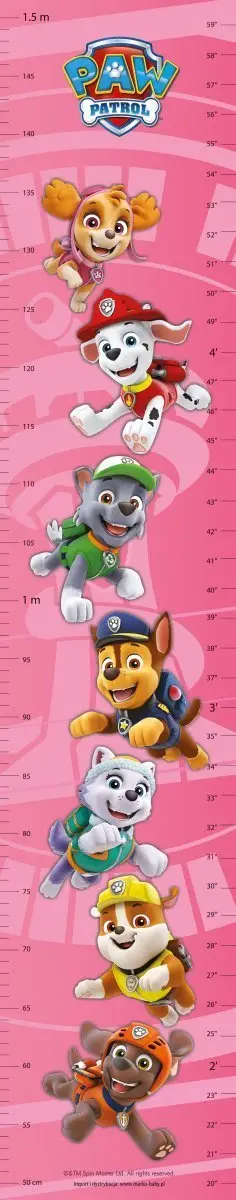Grafik rritjeje Paw Patrol SRPP-009, deri 150 cm, ngjitës muri, rozë