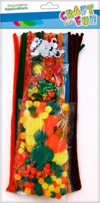 Set dekorativ Craft with Fun 463781, tela me pompoma, miks pastel