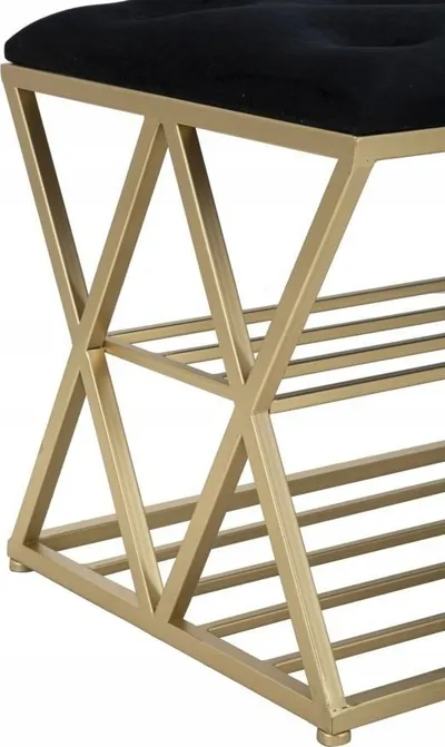 Stol këpucësh Velvet Classic, 120x40x45 cm, metal i artë, ulëse e zezë - 2