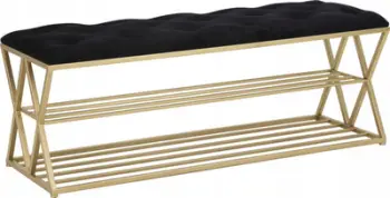Stol këpucësh Velvet Classic, 120x40x45 cm, metal i artë, ulëse e zezë