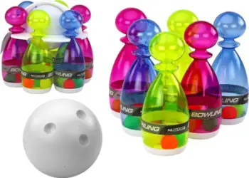 Set bowling Leantoys, 6 gjylpëra, plastikë transparente, shumëngjyrëshe