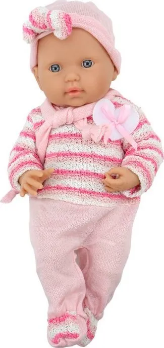 Kukull bebe me veshje, 39cm, pulovër me vija, rozë - 2
