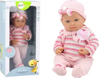 Kukull bebe me veshje, 39cm, pulovër me vija, rozë