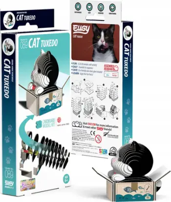 Set ndërtimi 3D Eugy Cat Tuxedo, model mace, karton ekologjik, shumëngjyrësh