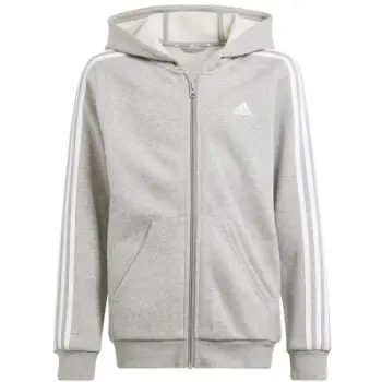Bluzë me kapuç për fëmijë Adidas Essentials 3 Stripes, fleece, me zinxhir, e zezë
