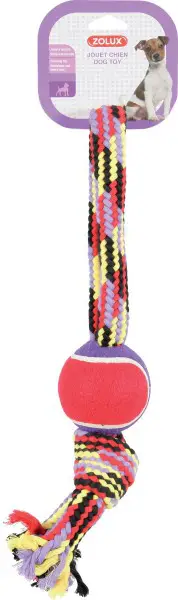 Lodër për qen Zolux Rope, me litar 40cm, top tenisi, shumëngjyrëshe
