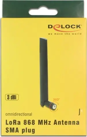 Antena rrjeti DeLOCK LoRa 868 MHz, omnidireksionale 3 dBi, konektor SMA, e zezë