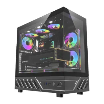 Kuti kompjuteri DarkFlash DS950 Mini Tower, 6 ventilatorë, panel anësor transparent, e zezë
