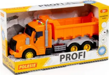 Lodër kamion ndërtimi Polesie Profi, 33.5cm, me drita dhe tinguj, portokalli