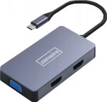 Adapter USB C Zenwire 5 në 1, 2x HDMI 4K, VGA USB 3.0 PD, gri