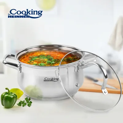 Tenxhere e thellë Heinner Amira, 24x13.5 cm, 6.1L, inox me kapak xhami - 1