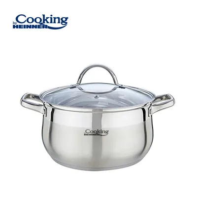 Tenxhere e thellë Heinner Amira, 24x13.5 cm, 6.1L, inox me kapak xhami - 2