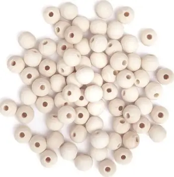 Rruaza druri Natural Wooden Beads Balls, 12 mm, 77 copë, bezhë natyrale