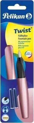 Stilograf Pelikan Twist P457 M + 2 fishekë, rozë - 1