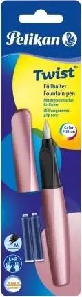Stilograf Pelikan Twist P457 M + 2 fishekë, rozë