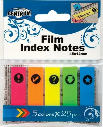 Shënjuese ngjitëse Centrum Indexing Tabs, 45x12mm, 25 fletëza, shumëngjyrëshe - 1