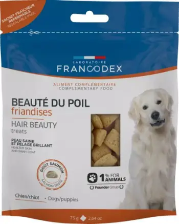Shpërblim për qen Francodex Beautiful Coat, për gëzof të shndritshëm, 75 g
