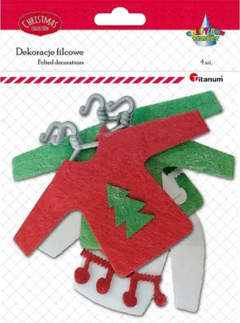 Set dekorativ Titanum Felt Sweaters On Hanger, 4 copë, për punime artizanale, shumëngjyrësh