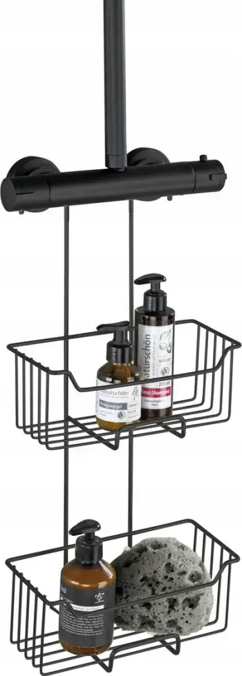 Raft dushi WENKO Shower Caddy Milo, 2 nivele, çelik inox kundër ndryshkut, i zi mat