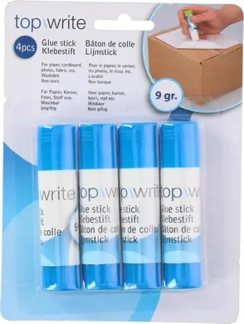 Ngjitës shkollor Topwrite, stik 9g, set 4 copë, i tejdukshëm