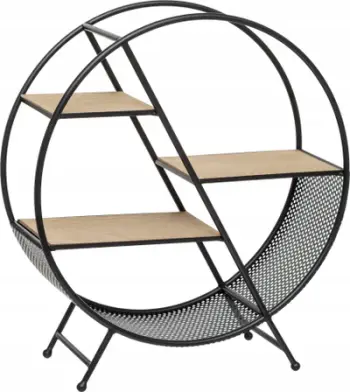 Raft dekorativ Timeo Shelf, 3 rafte, formë rrethore, dru dhe metal, ngjyrë neutrale