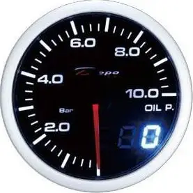 Manometër presioni vaji DRacing DEPO Dual, 60mm, ndriçim i bardhë qelibar, i zi