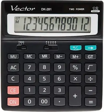 Kalkulator zyre Vector KAV DK-281, ekran 12 shifra, energji diellore dhe bateri, gri