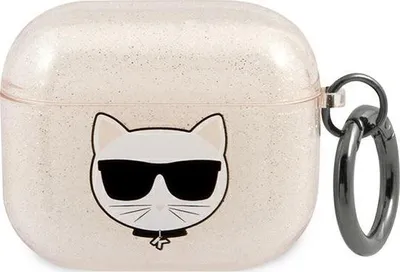 Mbrojtës Karl Lagerfeld Glitter Choupette KLA3UCHGD për AirPods 3, TPU, bezhë - 1