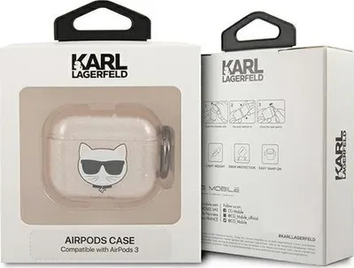 Mbrojtës Karl Lagerfeld Glitter Choupette KLA3UCHGD për AirPods 3, TPU, bezhë - 3