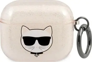 Mbrojtës Karl Lagerfeld Glitter Choupette KLA3UCHGD për AirPods 3, TPU, bezhë