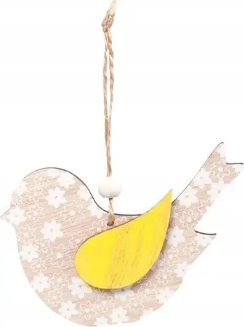 Dekor prej druri MFP Bird, varëse dekorative, 17x10cm, natyral