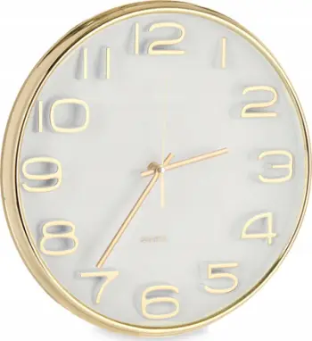 Ora muri Gold Wall Clock, diametër 33 cm, numra reliev, ngjyrë ari champagne