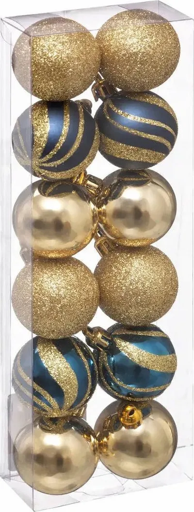 Toptha dekorative për pemë Krishtlindjesh, set 12 copë, diametër 4 cm, blu ari - 1