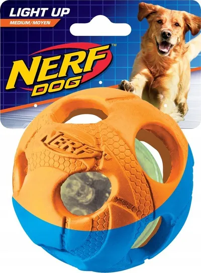 Top lodër për qen Nerf Dog LED Light Up, 6cm, portokalli kaltër - 1