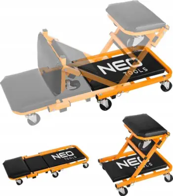 Shtrat pune dhe stol NEO Tools 11-601-1, 2 në 1, me rrota, i zi