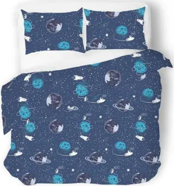Set çarçafësh Satin Bedding Cosmos, 220x200 cm, pambuk saten, blu e errët