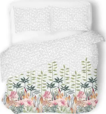 Set çarçafësh Satin Bedding Ex, pambuk sateni 100%, 220x200 cm, gri me lule shumëngjyrëshe