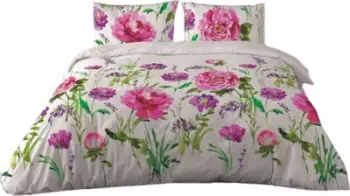 Komplet jorganësh Prestige Satin Bedding Flowers, 220x200 cm, pambuk saten, e bardhë rozë