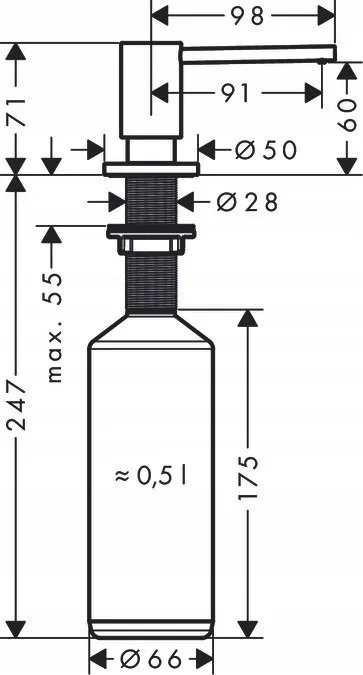Dozues lavamani Hansgrohe A41, 500ml, metal, krom i shndritshëm - 2